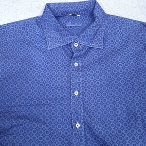 Stenstroms Shirt Mens XL Fitted Body Blue Geometric Button Up Long‎ Sleeve